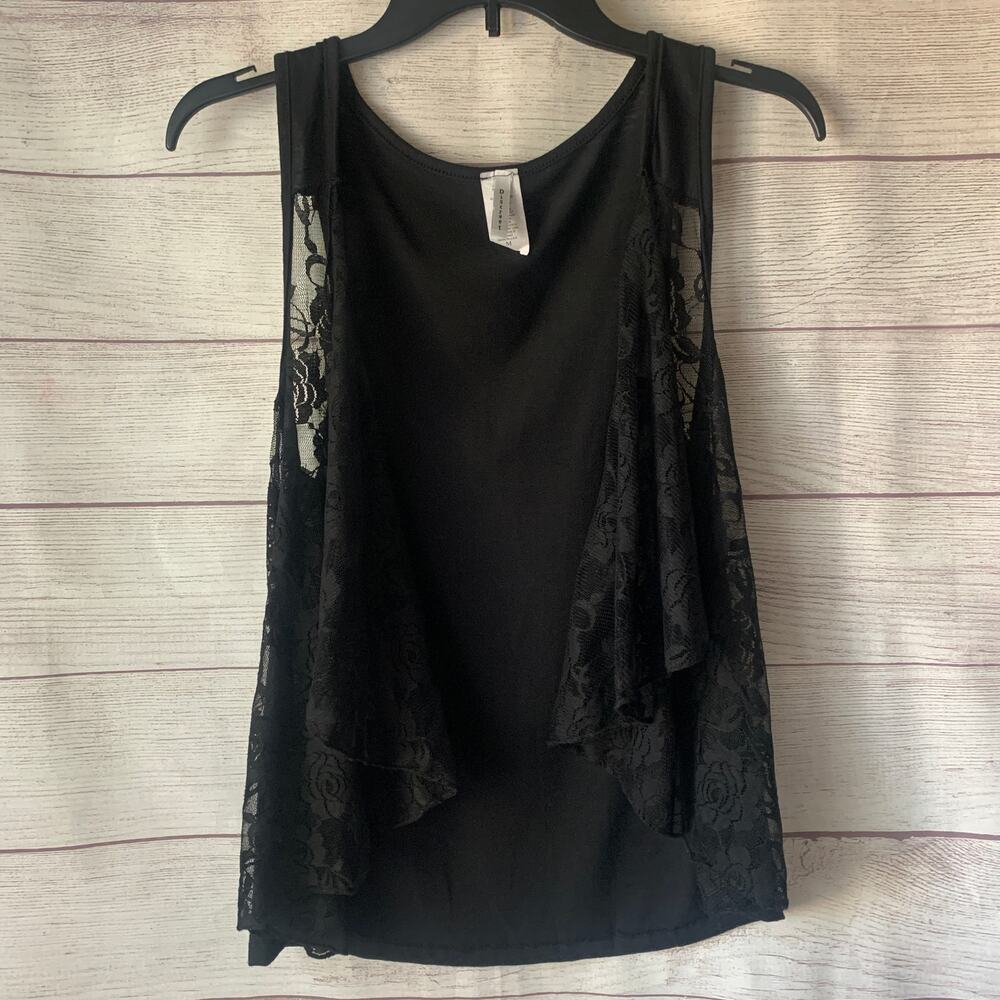 Discreet Black Vest with Lace Front Sides Sleeveless Cardigan Size Medium